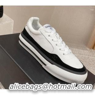 Trendy Design Chanel Calfskin Leather Platform Sneakers White 091124