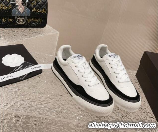 Trendy Design Chanel Calfskin Leather Platform Sneakers White 091124