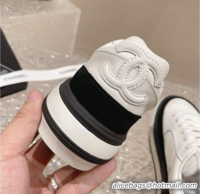 Trendy Design Chanel Calfskin Leather Platform Sneakers White 091124