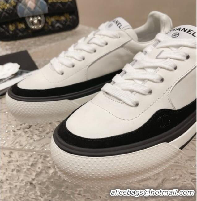 Trendy Design Chanel Calfskin Leather Platform Sneakers White 091124