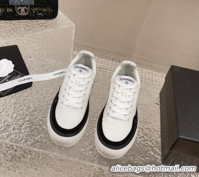 Trendy Design Chanel Calfskin Leather Platform Sneakers White 091124