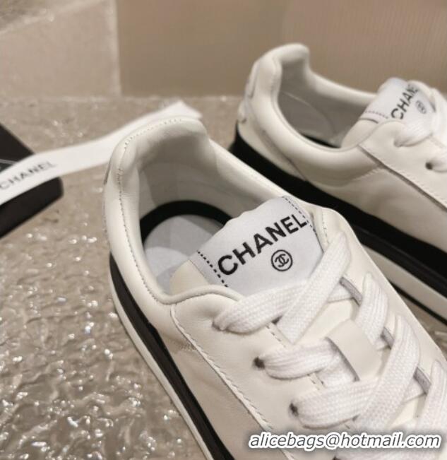 Trendy Design Chanel Calfskin Leather Platform Sneakers White 091124