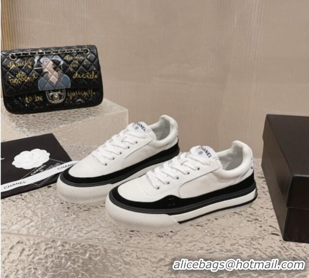 Trendy Design Chanel Calfskin Leather Platform Sneakers White 091124