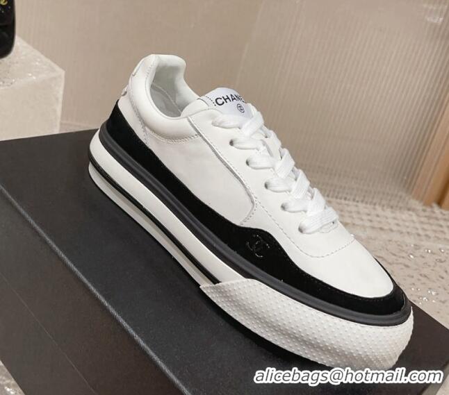 Trendy Design Chanel Calfskin Leather Platform Sneakers White 091124