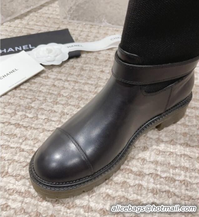 Low Price Chanel Calfskin & Knit High Boots Black 91125