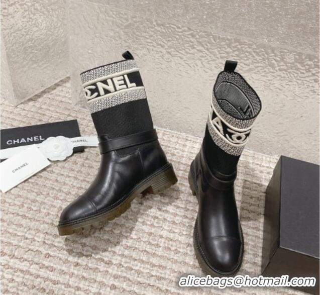 Best Product Chanel Calfskin & Knit Ankle Boots Black 091127