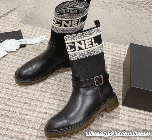 Best Product Chanel Calfskin & Knit Ankle Boots Black 091127