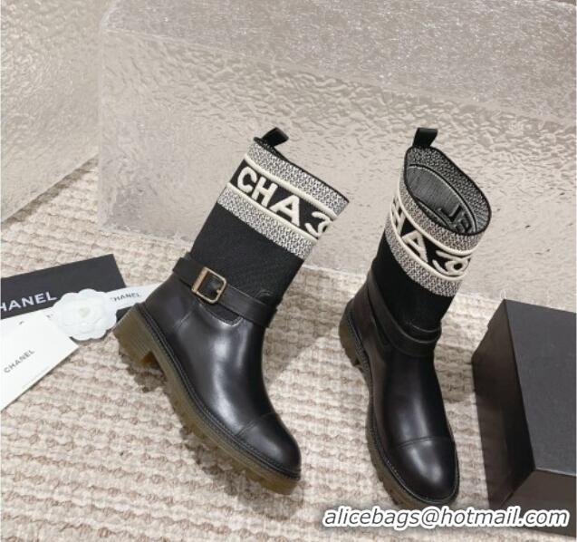 Best Product Chanel Calfskin & Knit Ankle Boots Black 091127