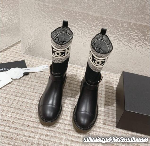 Best Product Chanel Calfskin & Knit Ankle Boots Black 091127