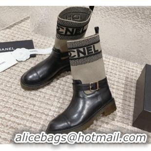 Most Popular Chanel Calfskin & Knit Ankle Boots Beige 091128