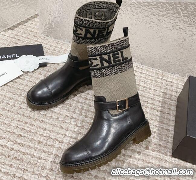 Most Popular Chanel Calfskin & Knit Ankle Boots Beige 091128