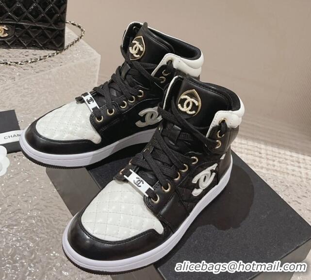 Luxurious Chanel Quilted Calfskin High-top Sneakers with Pearls CC White2/Black 091138