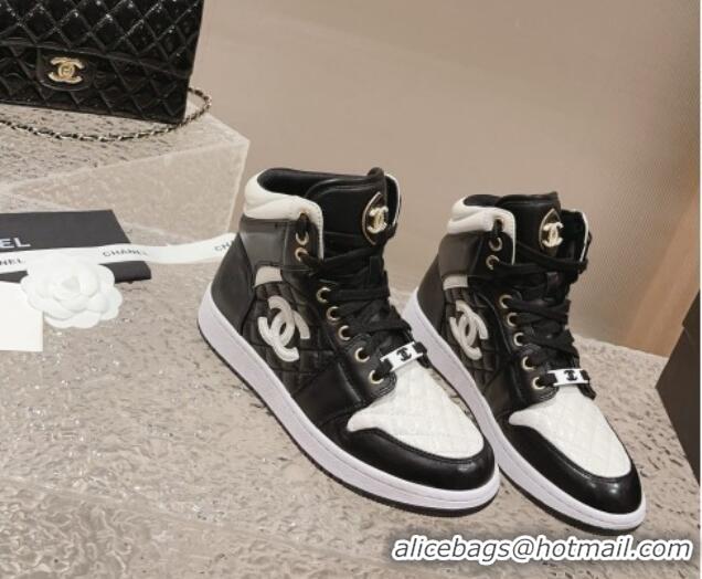 Luxurious Chanel Quilted Calfskin High-top Sneakers with Pearls CC White2/Black 091138