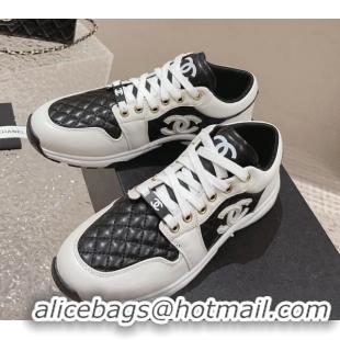 Good Product Chanel Quilted Calfskin Low-top Sneakers with CC White2/Black 91140