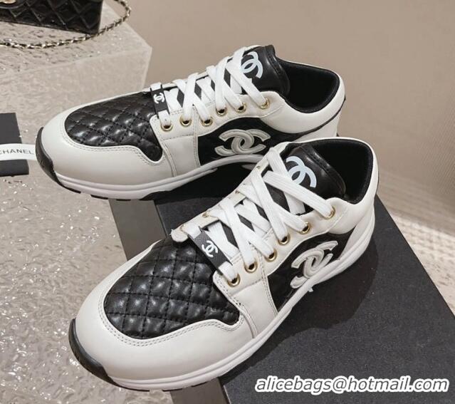 Good Product Chanel Quilted Calfskin Low-top Sneakers with CC White2/Black 91140