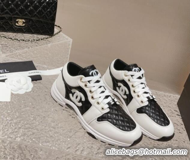 Good Product Chanel Quilted Calfskin Low-top Sneakers with CC White2/Black 91140