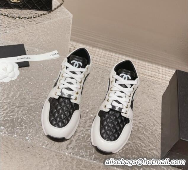 Good Product Chanel Quilted Calfskin Low-top Sneakers with CC White2/Black 91140