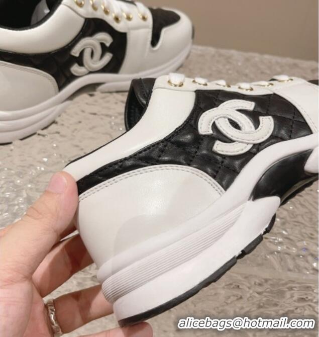 Good Product Chanel Quilted Calfskin Low-top Sneakers with CC White2/Black 91140