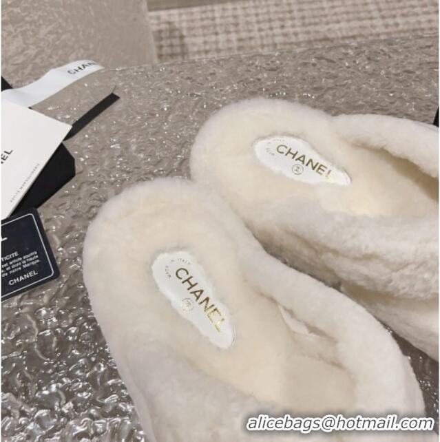 Perfect Chanel Wool Platform Thong Slide Sandals White 091142