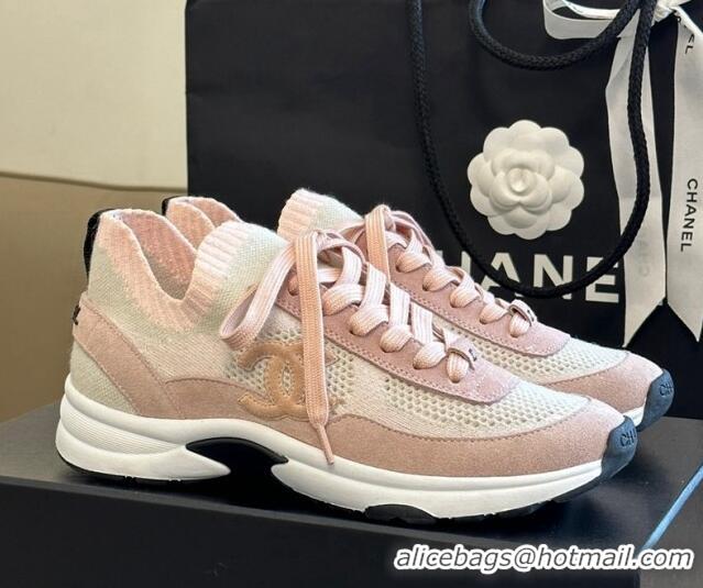 Good Quality Chanel Knit & Suede Sneakers G38750 Pink 091143