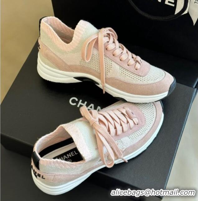 Good Quality Chanel Knit & Suede Sneakers G38750 Pink 091143