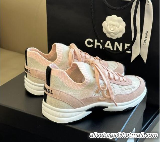 Good Quality Chanel Knit & Suede Sneakers G38750 Pink 091143