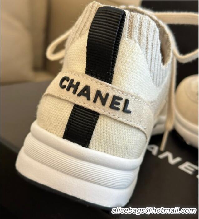 Grade Chanel Knit & Suede Sneakers G38750 Beige 091144