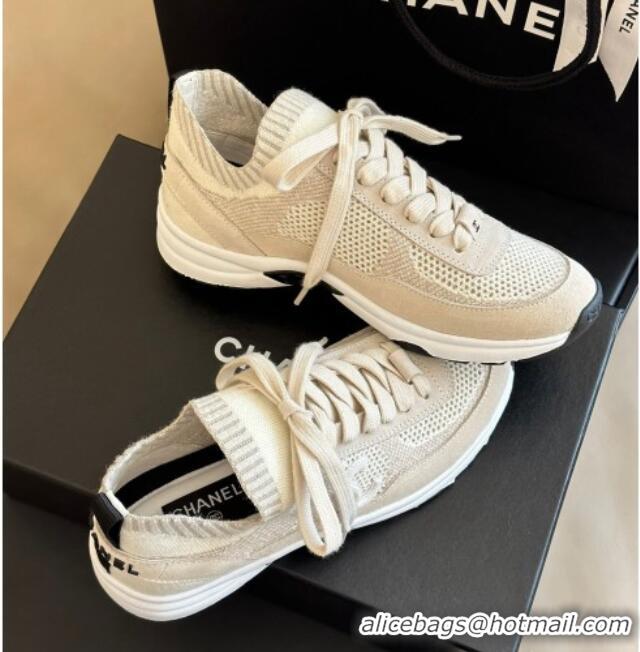 Grade Chanel Knit & Suede Sneakers G38750 Beige 091144