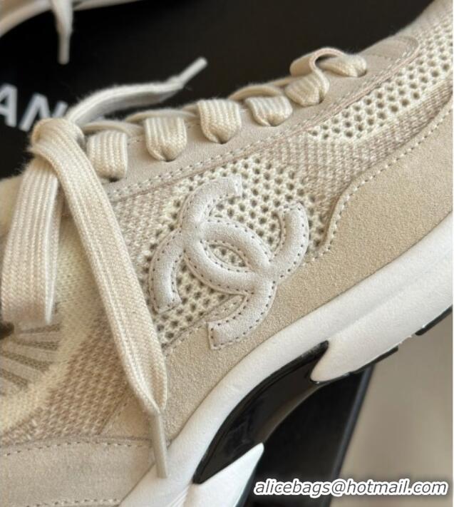 Grade Chanel Knit & Suede Sneakers G38750 Beige 091144