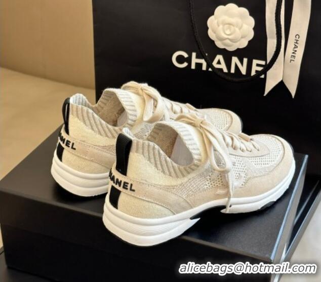 Grade Chanel Knit & Suede Sneakers G38750 Beige 091144