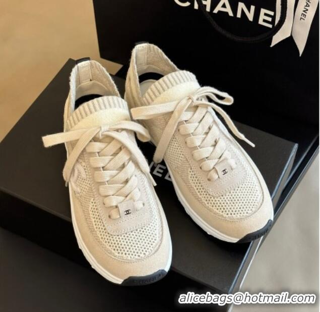 Grade Chanel Knit & Suede Sneakers G38750 Beige 091144