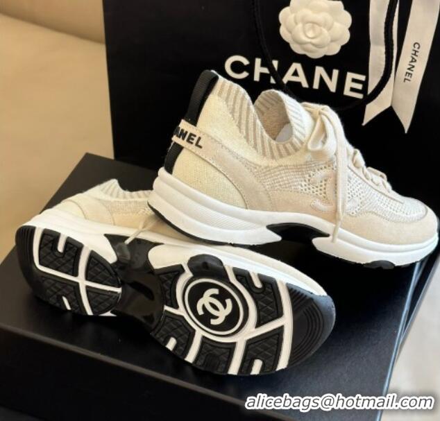 Grade Chanel Knit & Suede Sneakers G38750 Beige 091144