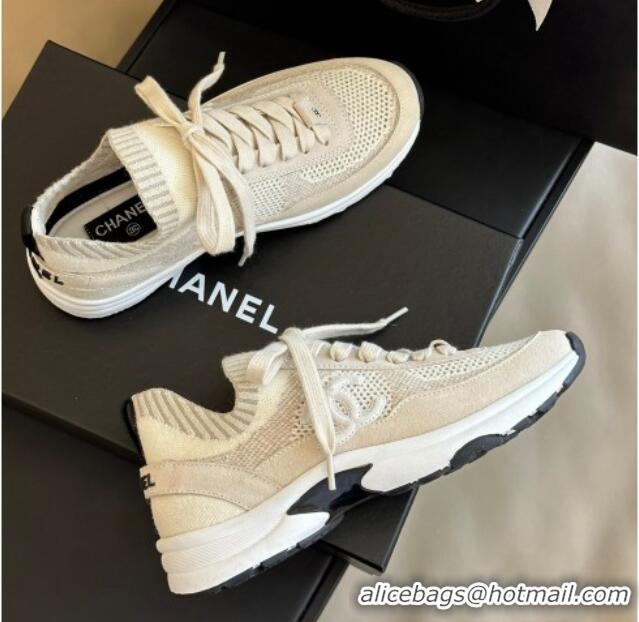 Grade Chanel Knit & Suede Sneakers G38750 Beige 091144