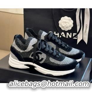 Best Luxury Chanel Knit & Suede Sneakers G38750 Black 091145