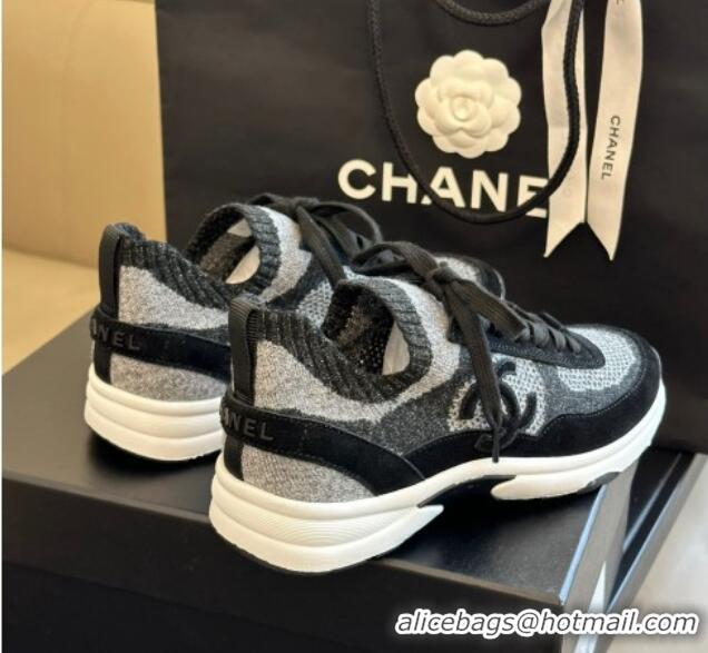 Best Luxury Chanel Knit & Suede Sneakers G38750 Black 091145