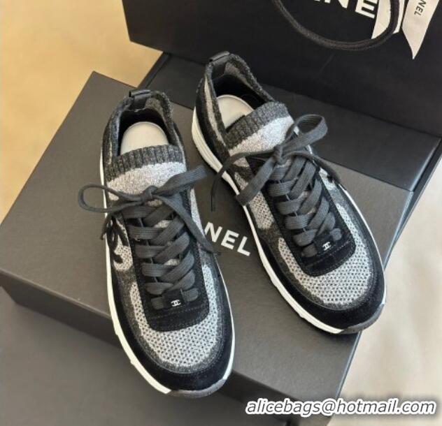 Best Luxury Chanel Knit & Suede Sneakers G38750 Black 091145