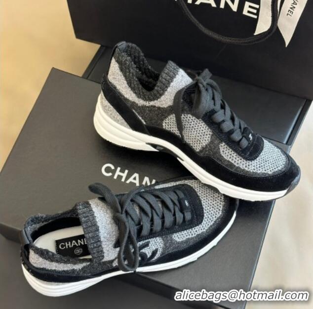 Best Luxury Chanel Knit & Suede Sneakers G38750 Black 091145