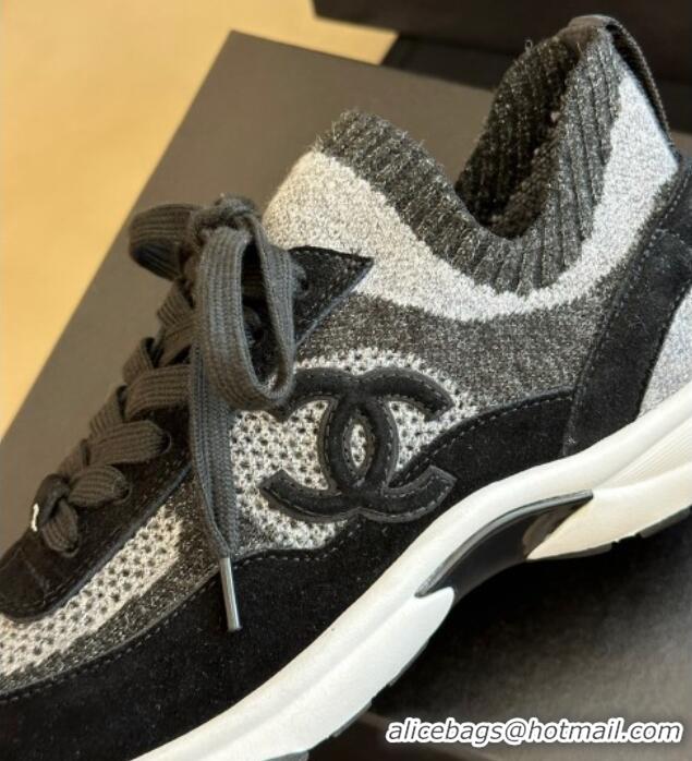 Best Luxury Chanel Knit & Suede Sneakers G38750 Black 091145