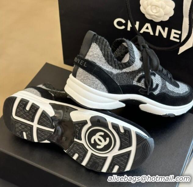 Best Luxury Chanel Knit & Suede Sneakers G38750 Black 091145