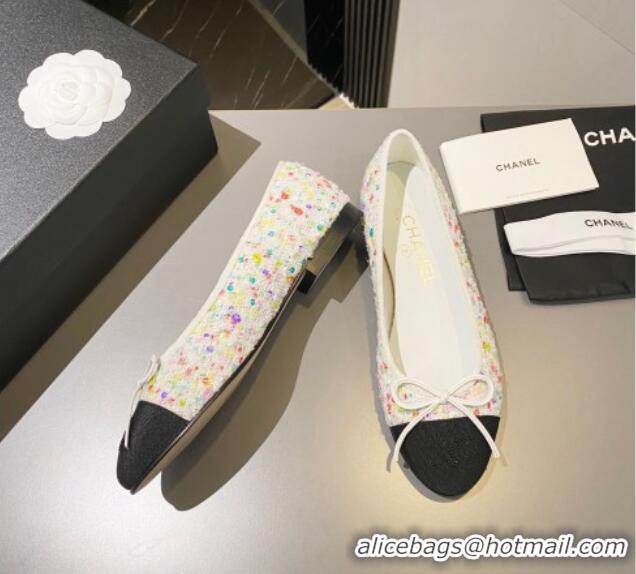 Best Price Chanel Tweed Ballet Flat with Bow White/Multicolor 091146