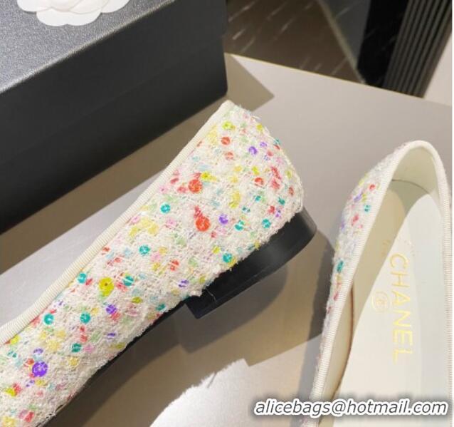 Best Price Chanel Tweed Ballet Flat with Bow White/Multicolor 091146