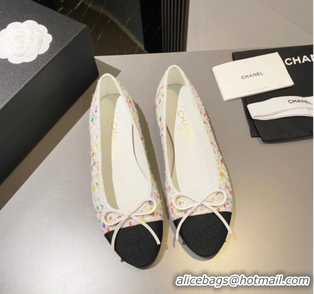 Best Price Chanel Tweed Ballet Flat with Bow White/Multicolor 091146