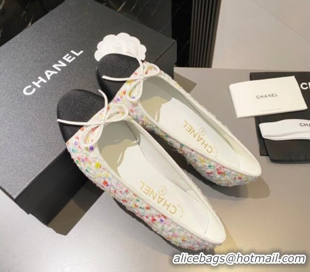 Best Price Chanel Tweed Ballet Flat with Bow White/Multicolor 091146