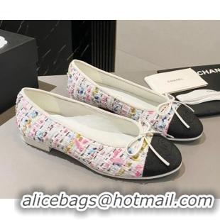 Low Price Chanel Tweed Ballet Flat with Bow White/Multicolor 3091147