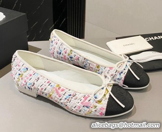 Low Price Chanel Tweed Ballet Flat with Bow White/Multicolor 3091147