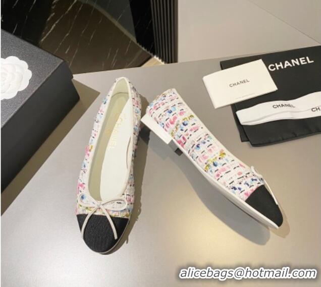 Low Price Chanel Tweed Ballet Flat with Bow White/Multicolor 3091147