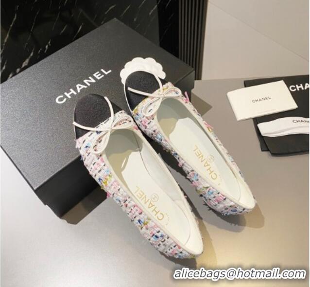 Low Price Chanel Tweed Ballet Flat with Bow White/Multicolor 3091147