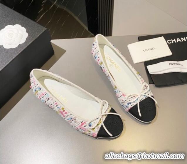 Low Price Chanel Tweed Ballet Flat with Bow White/Multicolor 3091147