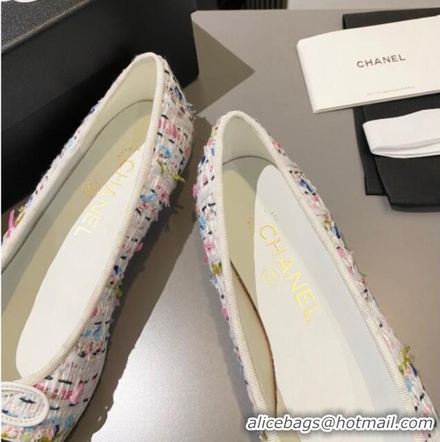 Low Price Chanel Tweed Ballet Flat with Bow White/Multicolor 3091147