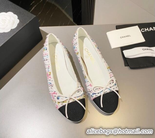 Low Price Chanel Tweed Ballet Flat with Bow White/Multicolor 3091147